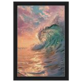 "Golden Curl" – Sunset Ocean Wave Wall Art Print - Framed Canvas - 30x45 cm / 12x18″ - Black frame