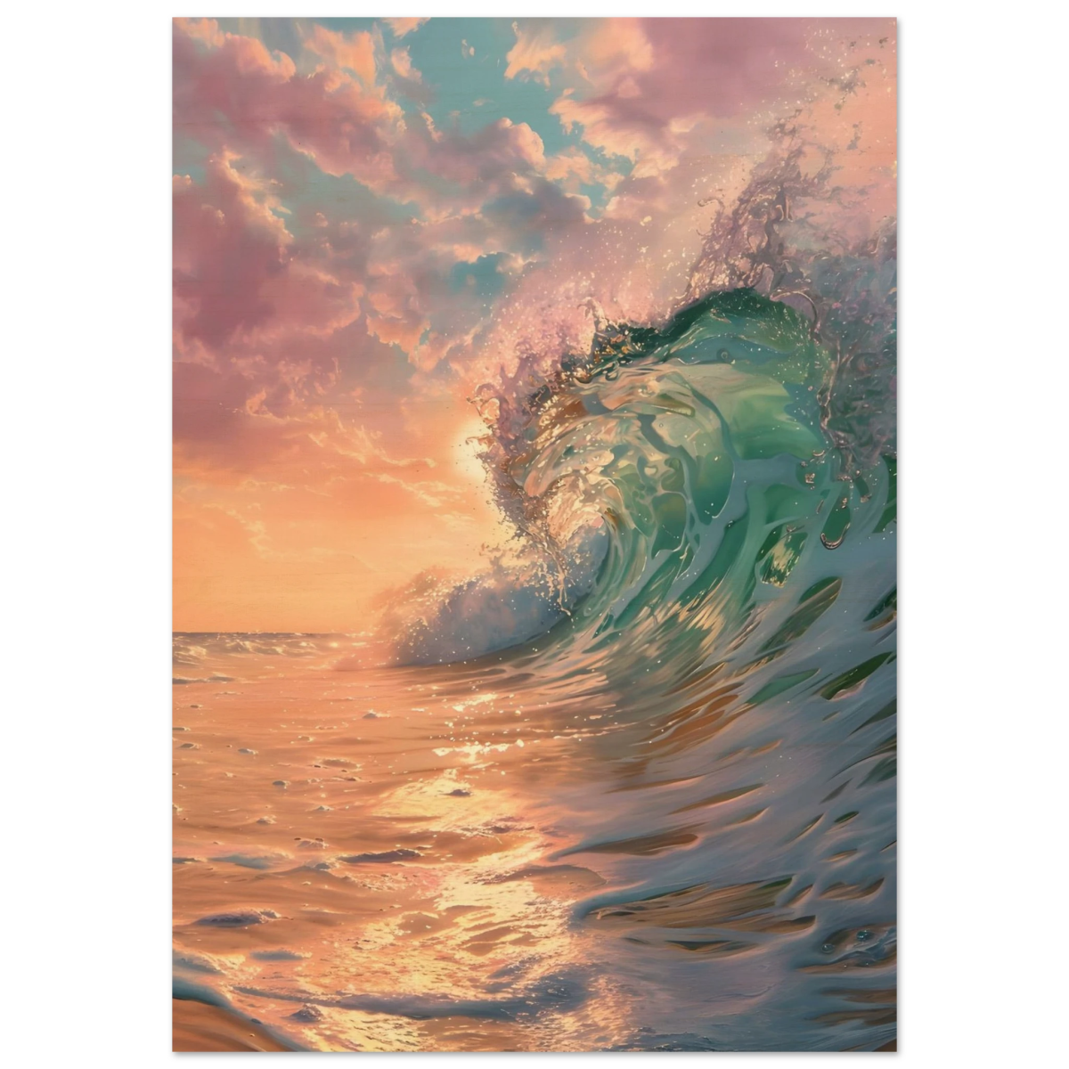 "Golden Curl" – Sunset Ocean Wave Wall Art Print - Wood Prints - 70x100 cm / 28x40″ - 