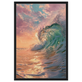 "Golden Curl" – Sunset Ocean Wave Wall Art Print - Framed Canvas - 60x90 cm / 24x36″ - Black frame