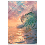 "Golden Curl" – Sunset Ocean Wave Wall Art Print - Acrylic Print - 50x75 cm / 20x30″ - 