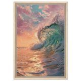 "Golden Curl" – Sunset Ocean Wave Wall Art Print - Framed Canvas - 40x60 cm / 16x24″ - Wood frame