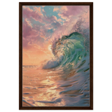 "Golden Curl" – Sunset Ocean Wave Wall Art Print - Framed Canvas - 50x75 cm / 20x30″ - Dark wood frame
