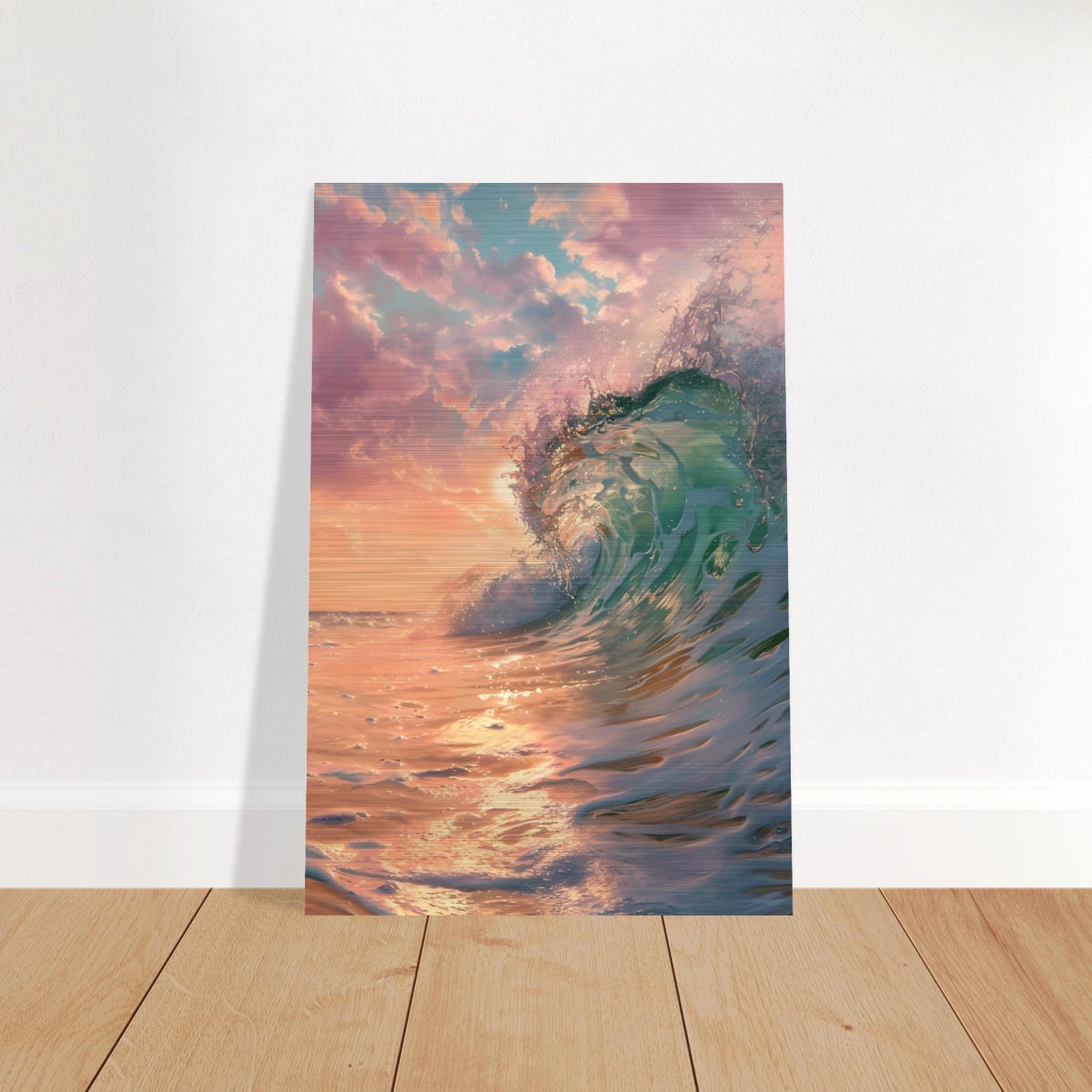 "Golden Curl" – Sunset Ocean Wave Wall Art Print - Brushed Aluminum Print - 20x30 cm / 8x12″ - 