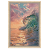 "Golden Curl" – Sunset Ocean Wave Wall Art Print - Framed Canvas - 30x45 cm / 12x18″ - Wood frame