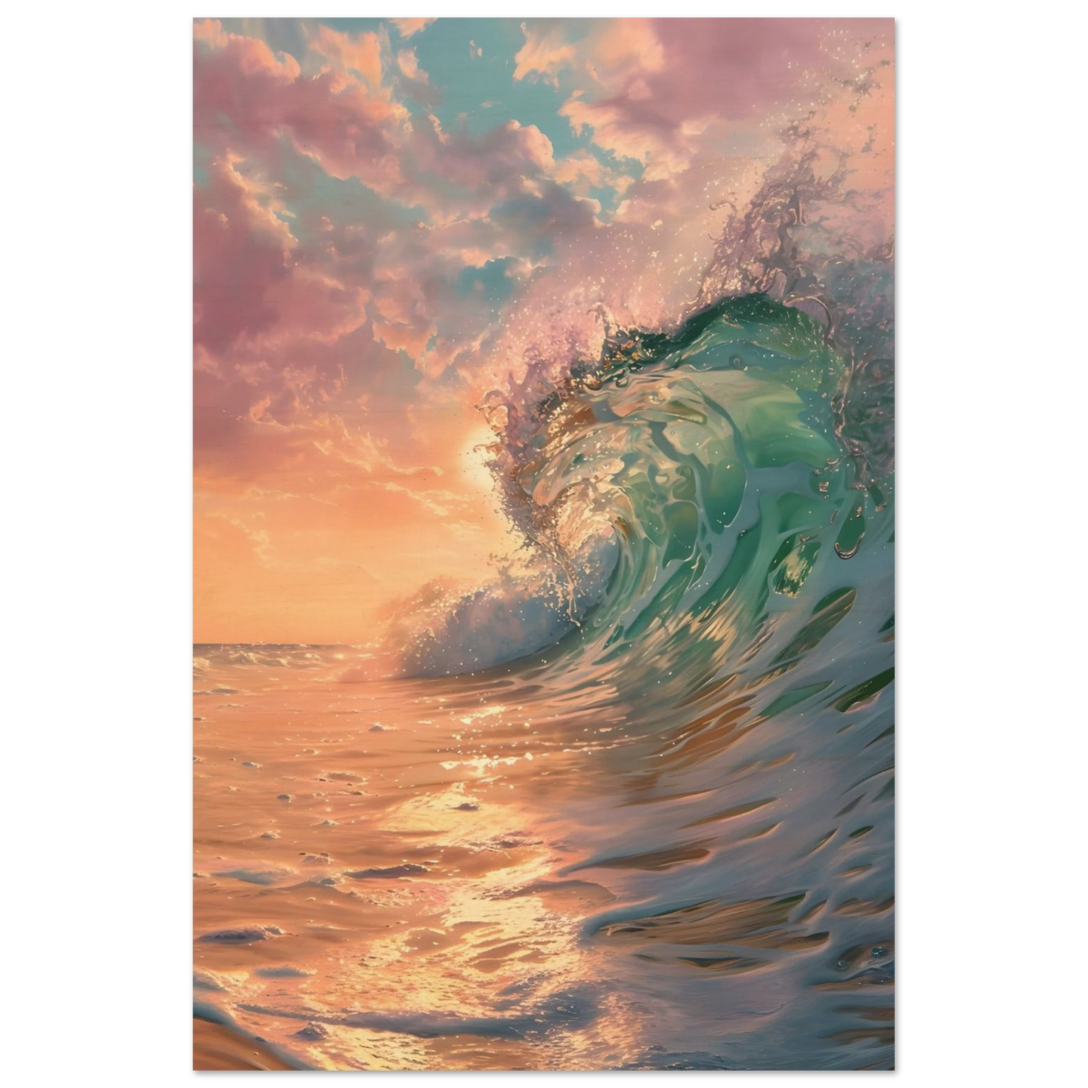 "Golden Curl" – Sunset Ocean Wave Wall Art Print - Wood Prints - 30x45 cm / 12x18″ - 