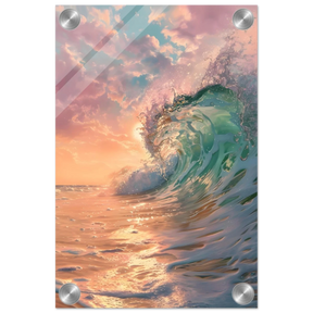 "Golden Curl" – Sunset Ocean Wave Wall Art Print - Acrylic Print - 20x30 cm / 8x12″ - 