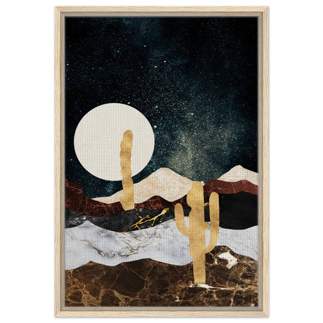 Golden Desert Night | Cosmic Minimalist Art - Framed Canvas - 50x75 cm / 20x30″ - Wood frame