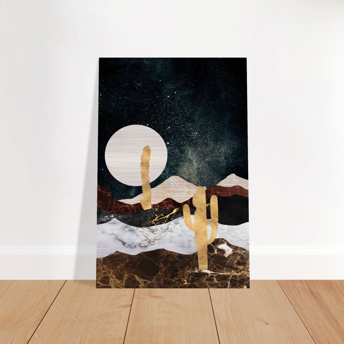 Golden Desert Night | Cosmic Minimalist Art - Brushed Aluminum Print - 40x60 cm / 16x24″ - 