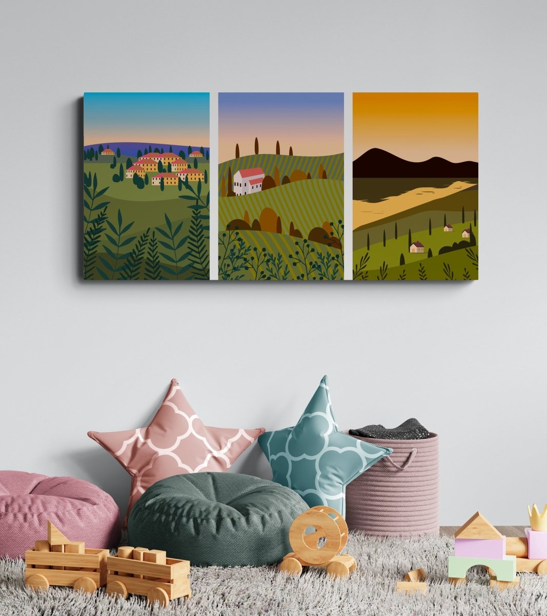 Golden Fields & Rolling Hills | Bedroom Trio Set | Wall Art Print - Canvas - 30X45 CM / 12X18″ - 