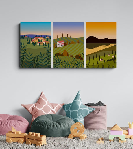 Golden Fields & Rolling Hills | Bedroom Trio Set | Wall Art Print - Canvas - 30X45 CM / 12X18″ - 