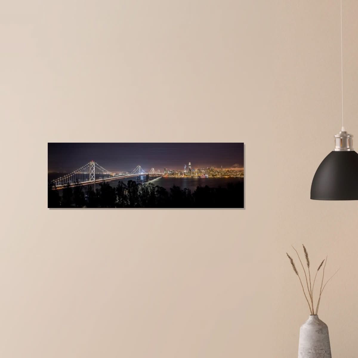 Golden Gateway - The San Francisco Skyline at Dusk | Panoramic 30x90 cm/ 12x36″ - Brushed Aluminum Print - 