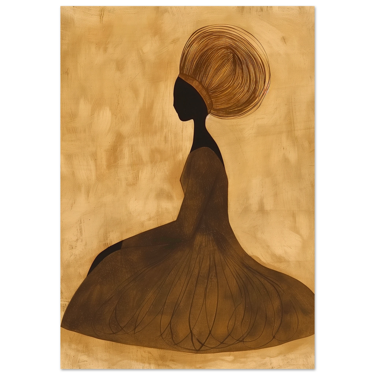 Golden Grace – Afrocentric Minimalist Silhouette Wall Art Print - Wood Prints - 70x100 cm / 28x40″ - 