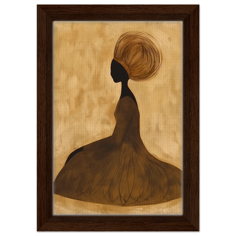 Golden Grace – Afrocentric Minimalist Silhouette Wall Art Print - Framed Canvas - 20x30 cm / 8x12″ - Dark wood frame