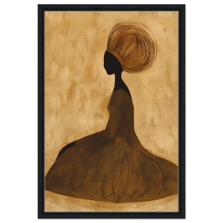 Golden Grace – Afrocentric Minimalist Silhouette Wall Art Print - Framed Canvas - 50x75 cm / 20x30″ - Black frame