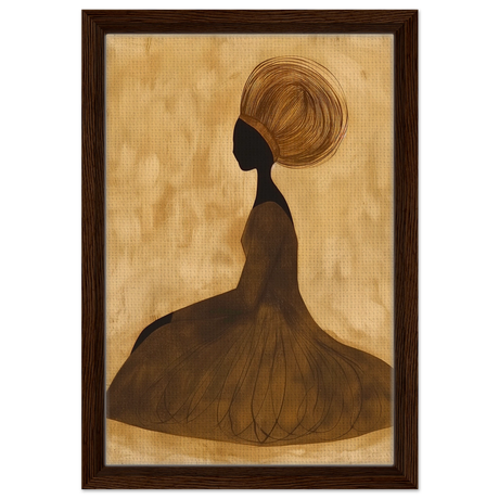Golden Grace – Afrocentric Minimalist Silhouette Wall Art Print - Framed Canvas - 30x45 cm / 12x18″ - Dark wood frame