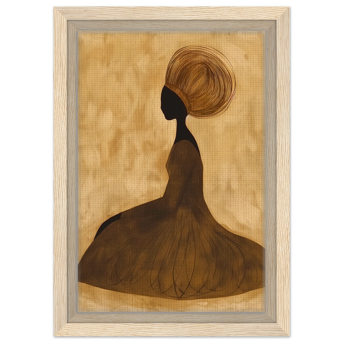 Golden Grace – Afrocentric Minimalist Silhouette Wall Art Print - Framed Canvas - 20x30 cm / 8x12″ - Wood frame