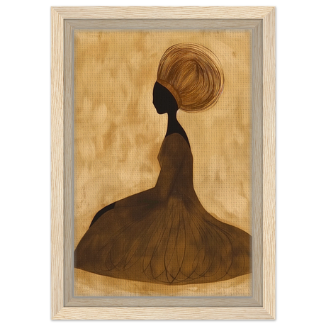 Golden Grace – Afrocentric Minimalist Silhouette Wall Art Print - Framed Canvas - 20x30 cm / 8x12″ - Wood frame