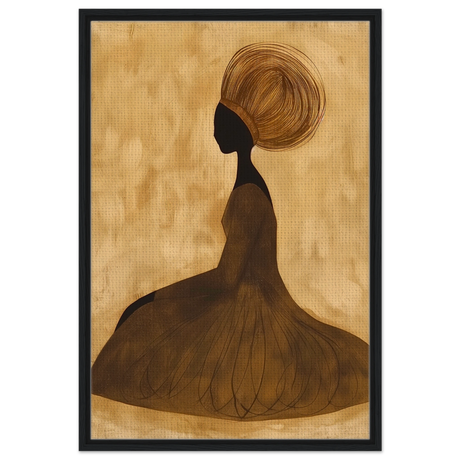 Golden Grace – Afrocentric Minimalist Silhouette Wall Art Print - Framed Canvas - 60x90 cm / 24x36″ - Black frame