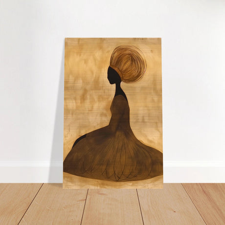 Golden Grace – Afrocentric Minimalist Silhouette Wall Art Print - Brushed Aluminum Print - 40x60 cm / 16x24″ - 