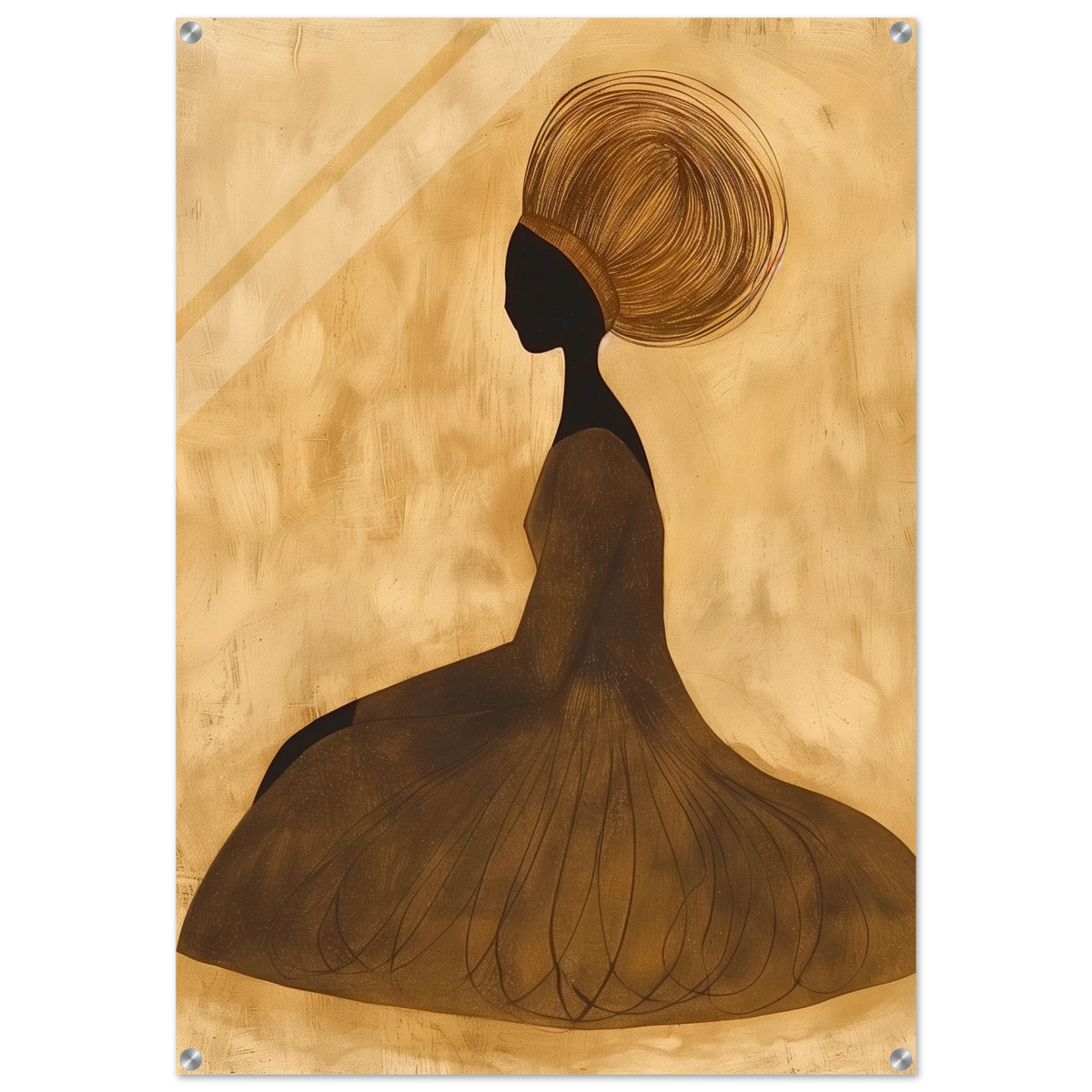 Golden Grace – Afrocentric Minimalist Silhouette Wall Art Print - Acrylic Print - 70x100 cm / 28x40″ - 