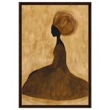 Golden Grace – Afrocentric Minimalist Silhouette Wall Art Print - Framed Canvas - 60x90 cm / 24x36″ - Dark wood frame
