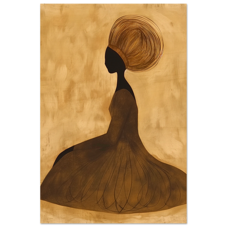 Golden Grace – Afrocentric Minimalist Silhouette Wall Art Print - Wood Prints - 30x45 cm / 12x18″ - 