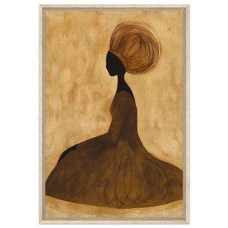 Golden Grace – Afrocentric Minimalist Silhouette Wall Art Print - Framed Canvas - 60x90 cm / 24x36″ - Wood frame