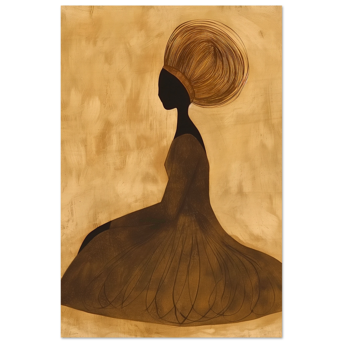 Golden Grace – Afrocentric Minimalist Silhouette Wall Art Print - Wood Prints - 20x30 cm / 8x12″ - 