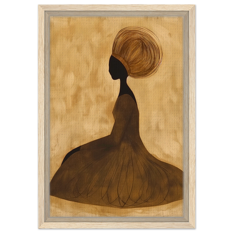 Golden Grace – Afrocentric Minimalist Silhouette Wall Art Print - Framed Canvas - 30x45 cm / 12x18″ - Wood frame