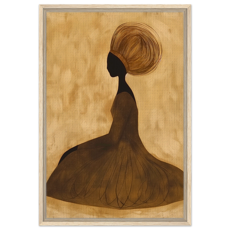 Golden Grace – Afrocentric Minimalist Silhouette Wall Art Print - Framed Canvas - 50x75 cm / 20x30″ - Wood frame