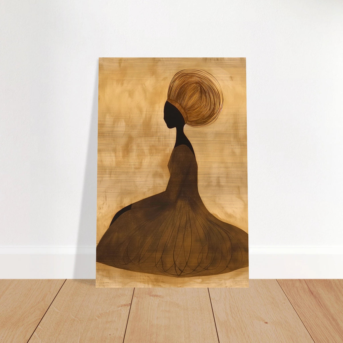 Golden Grace – Afrocentric Minimalist Silhouette Wall Art Print - Brushed Aluminum Print - 20x30 cm / 8x12″ - 