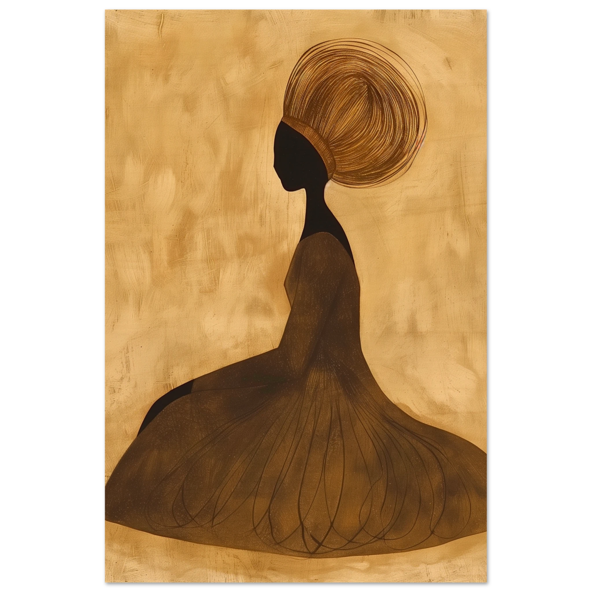 Golden Grace – Afrocentric Minimalist Silhouette Wall Art Print - Wood Prints - 50x75 cm / 20x30″ - 
