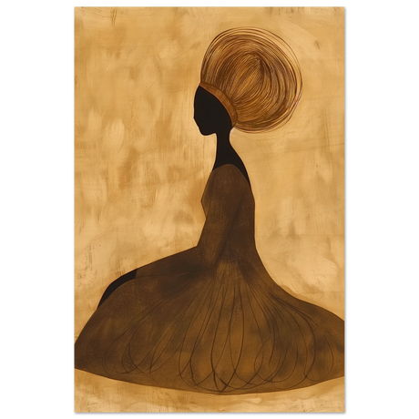 Golden Grace – Afrocentric Minimalist Silhouette Wall Art Print - Wood Prints - 50x75 cm / 20x30″ - 