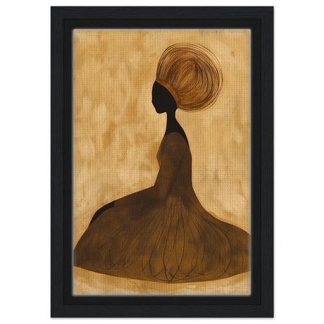 Golden Grace – Afrocentric Minimalist Silhouette Wall Art Print - Framed Canvas - 20x30 cm / 8x12″ - Black frame