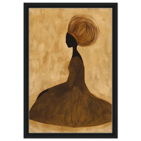 Golden Grace – Afrocentric Minimalist Silhouette Wall Art Print - Framed Canvas - 40x60 cm / 16x24″ - Black frame
