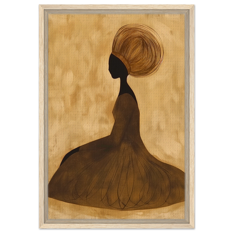 Golden Grace – Afrocentric Minimalist Silhouette Wall Art Print - Framed Canvas - 40x60 cm / 16x24″ - Wood frame