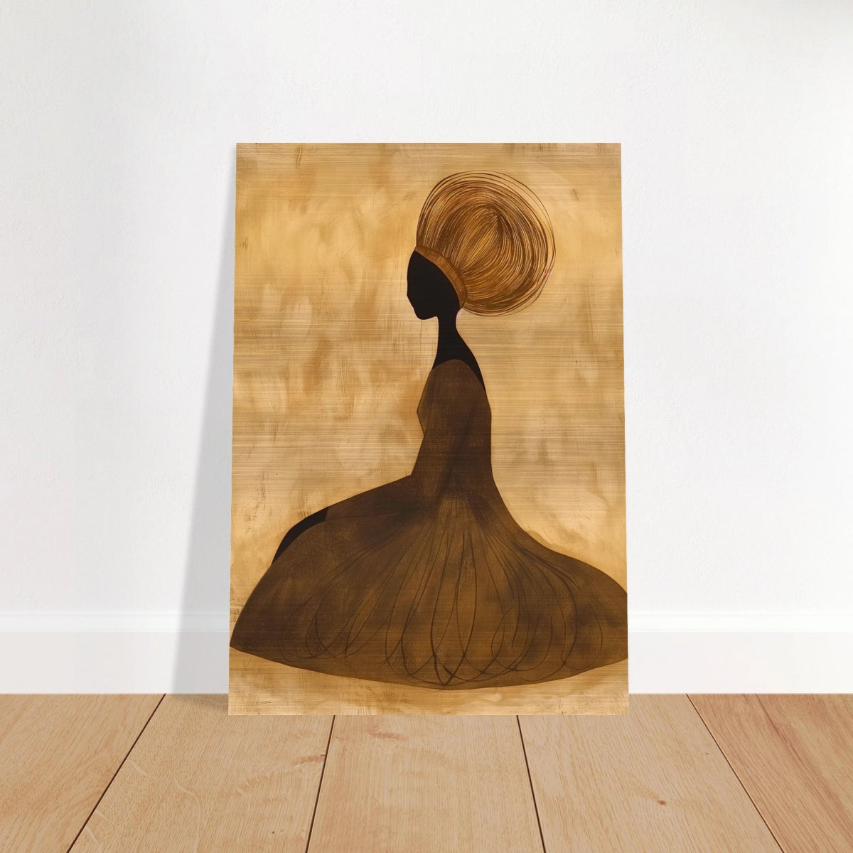 Golden Grace – Afrocentric Minimalist Silhouette Wall Art Print - Brushed Aluminum Print - 70x100 cm / 28x40″ - 