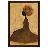 Golden Grace – Afrocentric Minimalist Silhouette Wall Art Print - Framed Canvas - 40x60 cm / 16x24″ - Dark wood frame