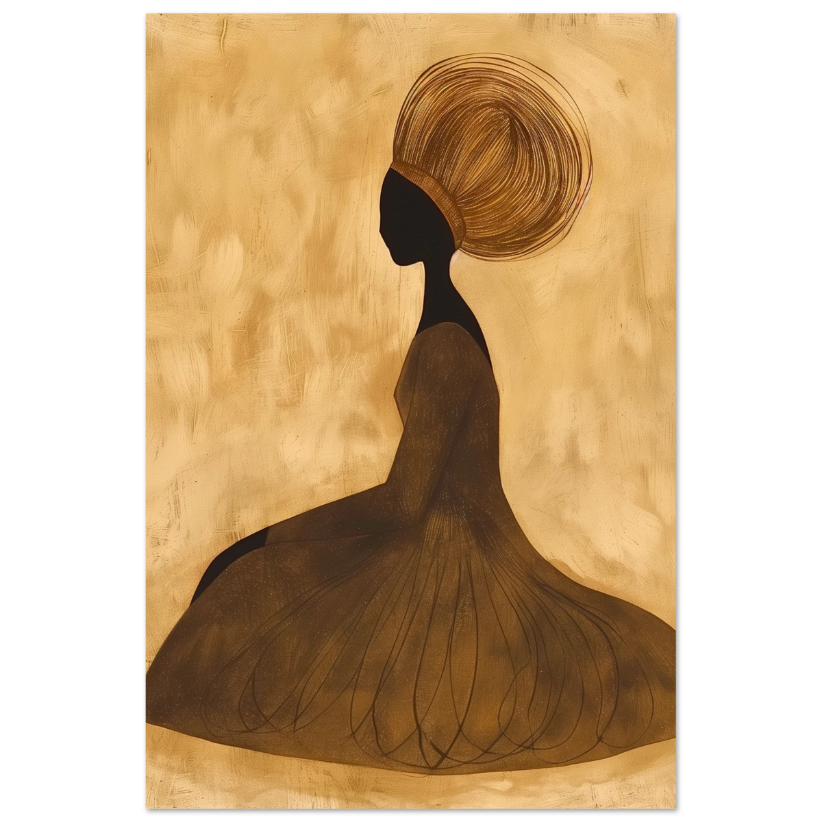 Golden Grace – Afrocentric Minimalist Silhouette Wall Art Print - Fine Art Poster - 60x90 cm / 24x36″ - 