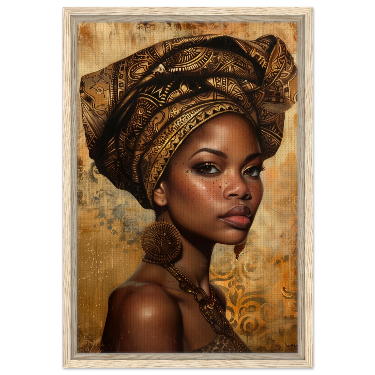 "Golden Heritage" – Regal Portrait Art Print | African Theme wall art print - Framed Canvas - 40x60 cm / 16x24″ - Wood frame