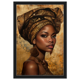 "Golden Heritage" – Regal Portrait Art Print | African Theme wall art print - Framed Canvas - 40x60 cm / 16x24″ - Black frame