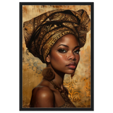 "Golden Heritage" – Regal Portrait Art Print | African Theme wall art print - Framed Canvas - 60x90 cm / 24x36″ - Black frame