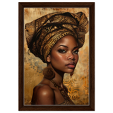 "Golden Heritage" – Regal Portrait Art Print | African Theme wall art print - Framed Canvas - 30x45 cm / 12x18″ - Dark wood frame