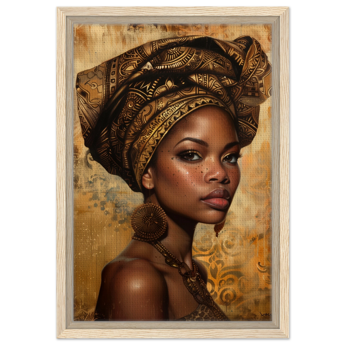 "Golden Heritage" – Regal Portrait Art Print | African Theme wall art print - Framed Canvas - 30x45 cm / 12x18″ - Wood frame