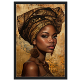"Golden Heritage" – Regal Portrait Art Print | African Theme wall art print - Framed Canvas - 50x75 cm / 20x30″ - Black frame