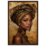 "Golden Heritage" – Regal Portrait Art Print | African Theme wall art print - Framed Canvas - 60x90 cm / 24x36″ - Dark wood frame