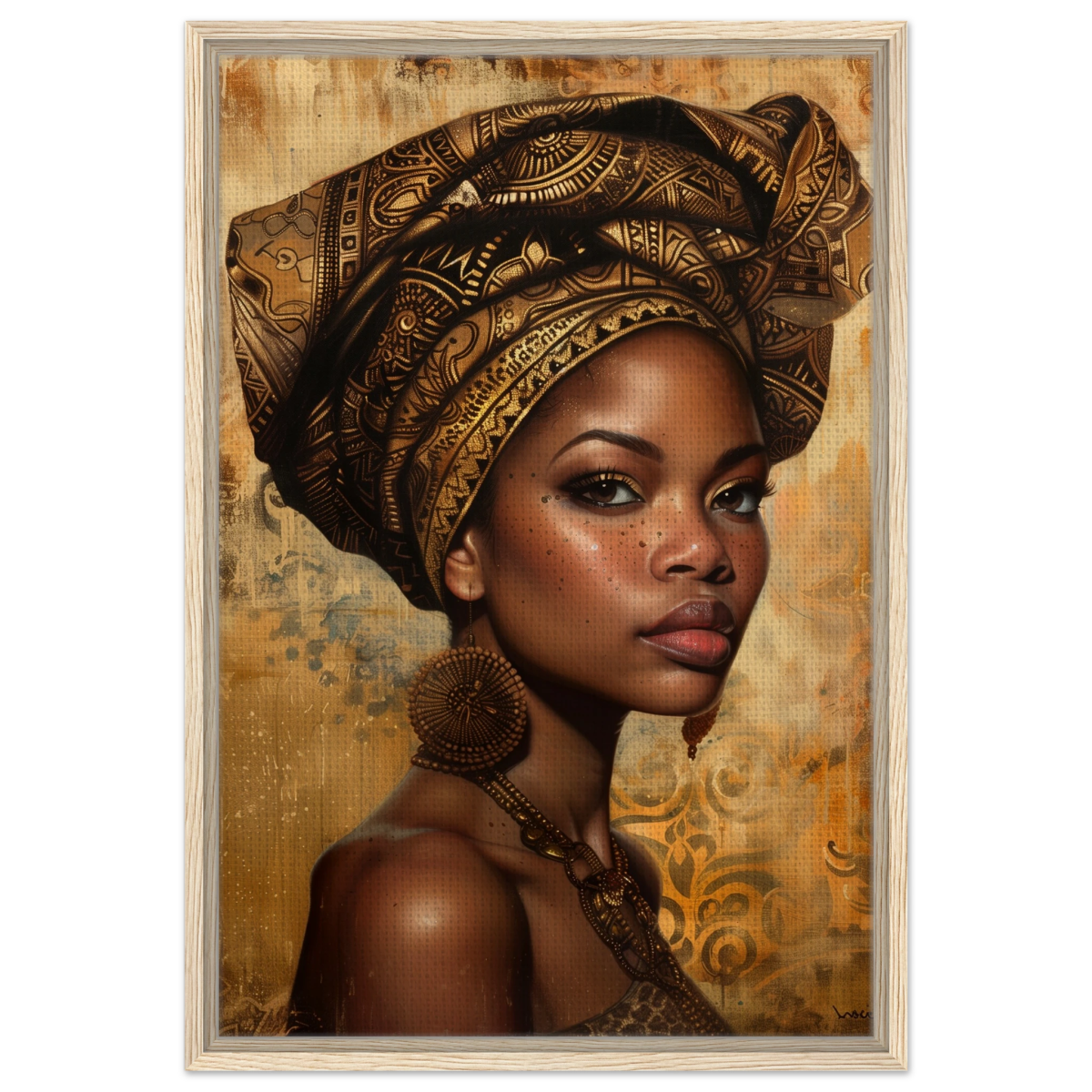"Golden Heritage" – Regal Portrait Art Print | African Theme wall art print - Framed Canvas - 50x75 cm / 20x30″ - Wood frame