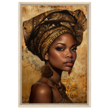 "Golden Heritage" – Regal Portrait Art Print | African Theme wall art print - Framed Canvas - 50x75 cm / 20x30″ - Wood frame