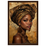 "Golden Heritage" – Regal Portrait Art Print | African Theme wall art print - Framed Canvas - 50x75 cm / 20x30″ - Dark wood frame