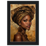 "Golden Heritage" – Regal Portrait Art Print | African Theme wall art print - Framed Canvas - 20x30 cm / 8x12″ - Black frame
